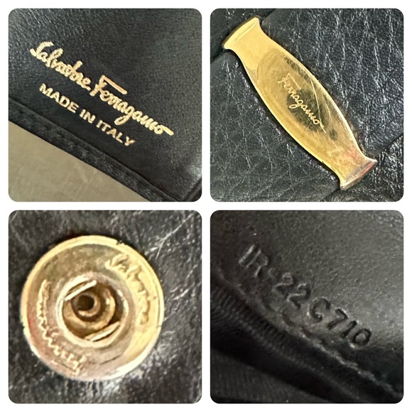 Salvatore Ferragamo Gold Bow Black Leather Bifold Wallet - Picture 6 of 9